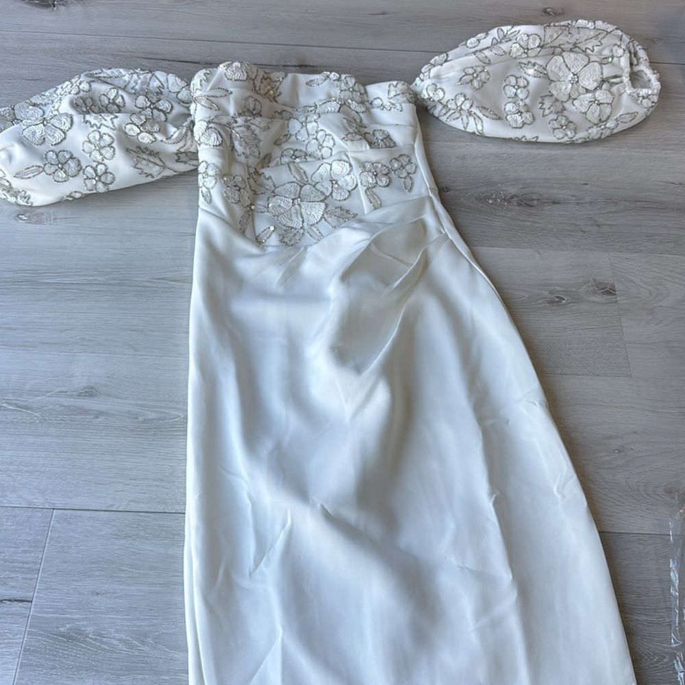 ASOS White Strapless Lace Off-Shoulder Midi Dress - Picture 7 of 8